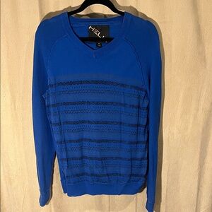 Helix Royal Blue V-Neck Men's Sweater with Openwork Stripes